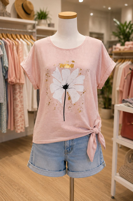 Bluza Roz cu floare imprimată [4]