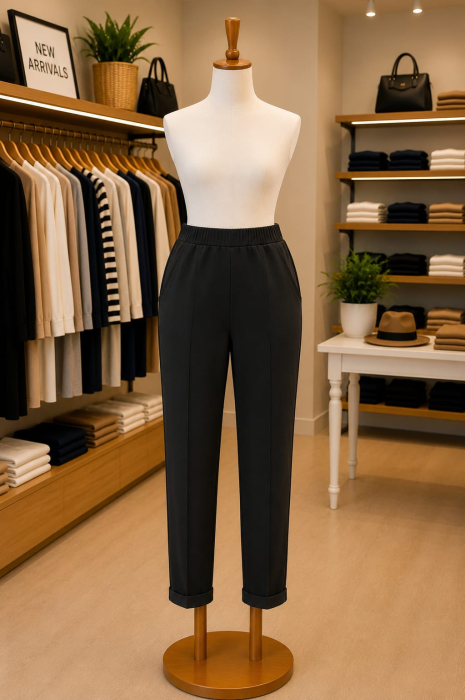 Pantaloni casual cu elastic in talie si buzunare [2]