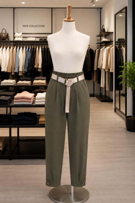 Pantaloni cu elastic in talie, curea inclusă si nasturi aplicati [3]