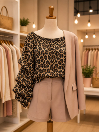 Bluze - Bluza cu maneca bufanta si imprimeu animal print