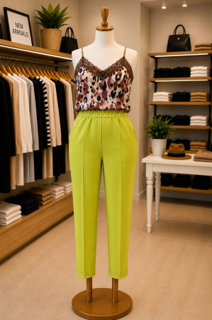 Pantaloni - Pantaloni casual cu elastic in talie si buzunare