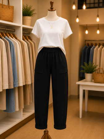 Pantaloni - Pantaloni casual cu pliuri si buzunare aplicate