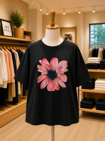 Produse - Tricou cu paiete si floare imprimata