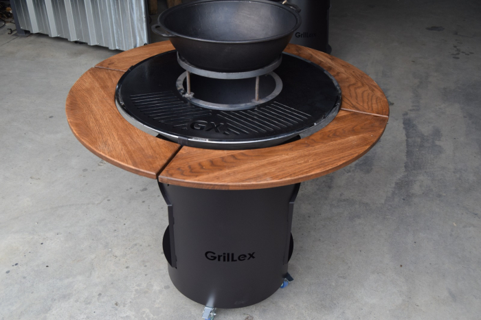 Grătar cu Plită diametru de 70 de cm din Oțel Alimentar de 8 mm și Blat din Lemn Ø113 cm – GrillEx [4]