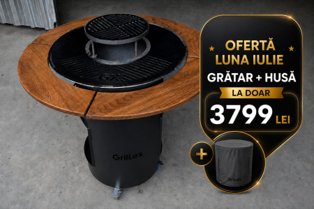 Produse - Grătar cu Plită diametru de 70 de cm din Oțel Alimentar de 8 mm și Blat din Lemn Ø113 cm – GrillEx