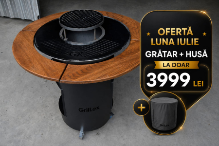 Produse - Grătar cu Plită diametru de 80 de cm din Oțel Alimentar de 8 mm și Blat din Lemn Ø120 cm – GrillEx