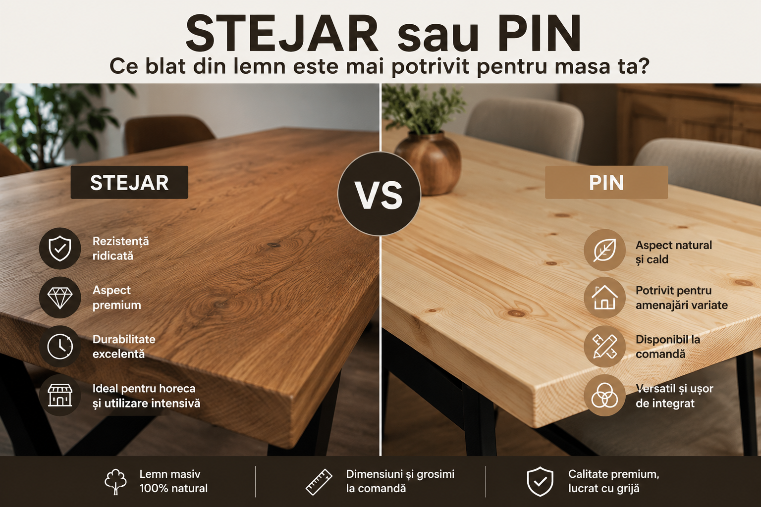 Stejar sau Pin – Ce Blat din Lemn este mai potrivit pentru masa ta?