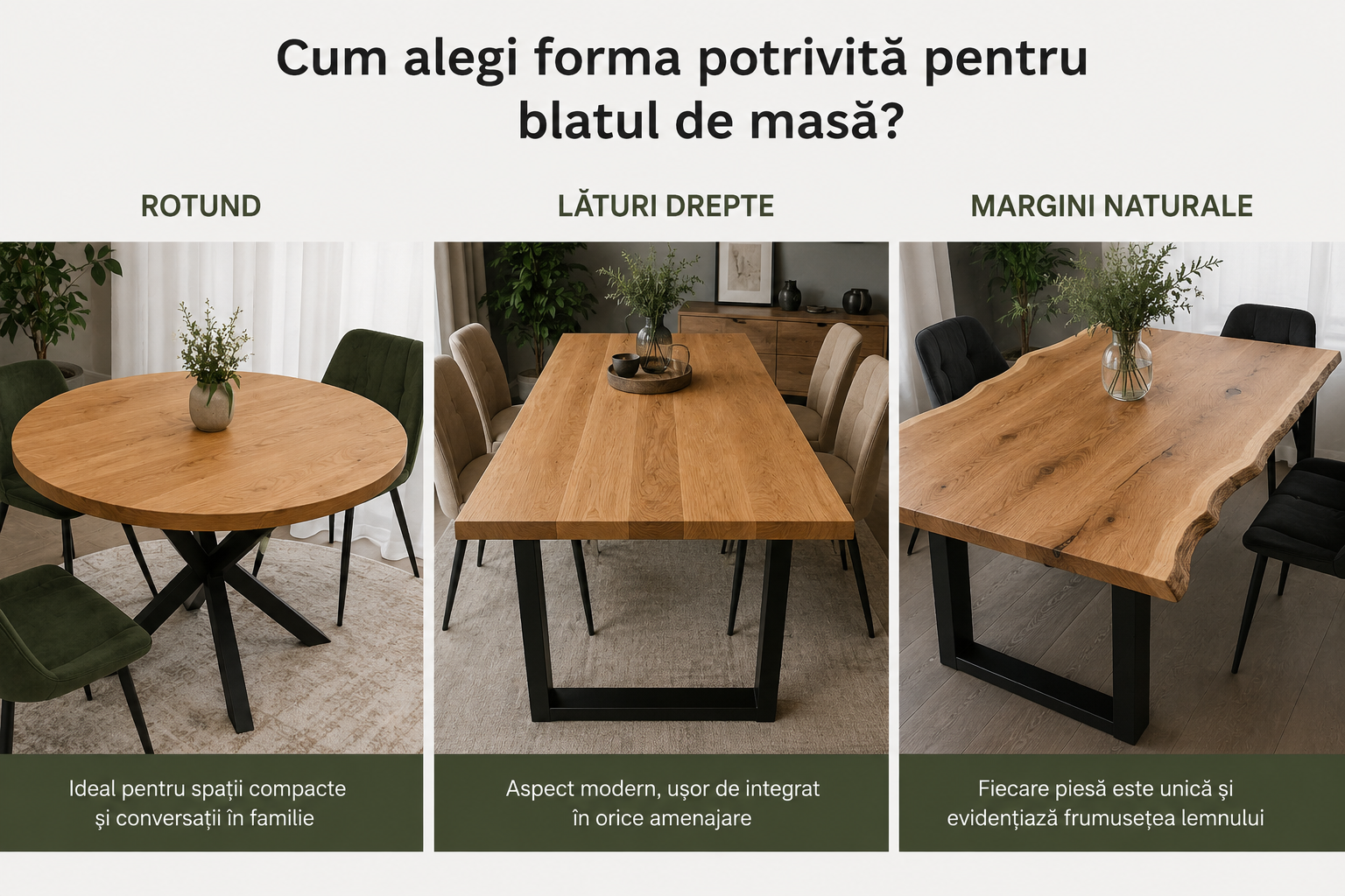 Cum alegi forma potrivită pentru un blat de masă: rotund, drept sau cu margini naturale?