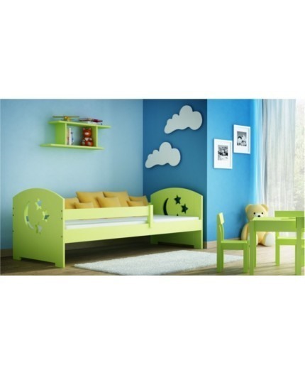 Pat pentru copii Moli verde din lemn de pin 180 x 80 cm cu saltea inclusa si sertar alb [2]