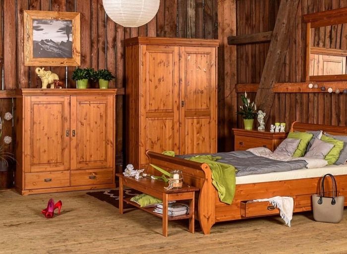 Pat Toscana, Lemn masiv de pin, cu 4 sertare, Rustic [5]