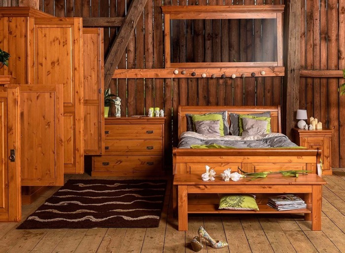 Pat Toscana, Lemn masiv de pin, cu 4 sertare, Rustic [6]