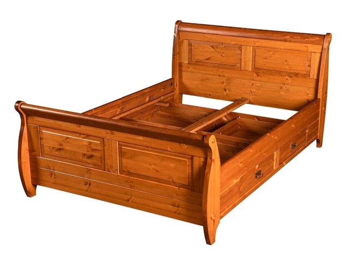 Pat Toscana, Lemn masiv de pin, cu 4 sertare, Rustic [2]