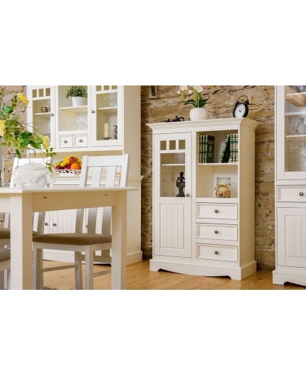 Vitrina alb-nuc Belluno Elegante din lemn de pin [3]