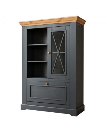 Vitrine - Marone- Vitrina din lemn de pin Grafit/ Stejar