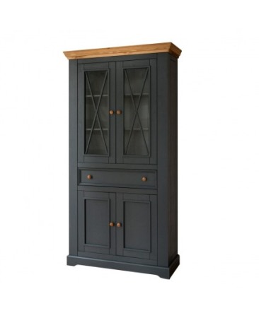 Vitrine - Marone- Vitrina din lemn de pin Grafit/ Stejar
