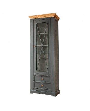 Vitrine - MARONE - Vitrina îngustă GRAFIT/ STEJAR