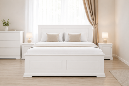 Mobilier copii - Pat Ambient din lemn de tei, cu sertar, Alb