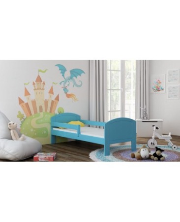 Paturi copii - PAT PENTRU COPII MIKO ALBASTRU DIN LEMN DE PIN 180 X 80 CM CU SALTEA INCLUSA SI SERTAR ALB