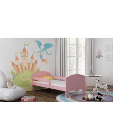 Mobilier copii - PAT PENTRU COPII MIKO ROZ DIN LEMN DE PIN 180 X 80 CM CU SALTEA INCLUSA SI SERTAR ALB