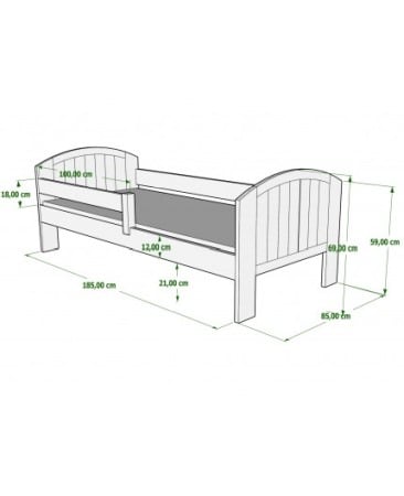 PAT PENTRU COPII MIKO ROZ DIN LEMN DE PIN 180 X 80 CM CU SALTEA INCLUSA SI SERTAR ALB [2]