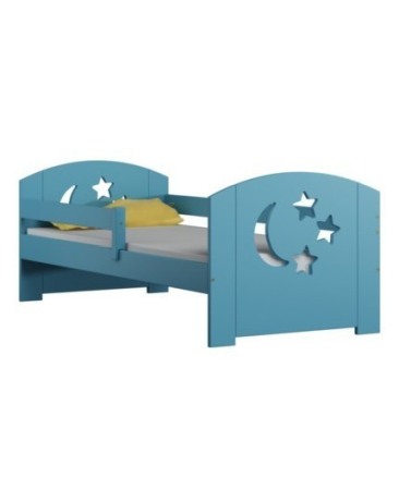 Mobilier copii - Pat pentru copii Moli albastru din lemn de pin 180 x 80 , cu saltea inclusa si sertar Alb