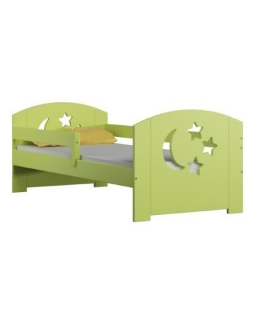 Mobilier copii - Pat pentru copii Moli verde din lemn de pin 180 x 80 cm cu saltea inclusa si sertar alb