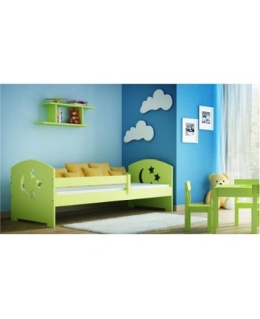 Pat pentru copii Moli verde din lemn de pin 180 x 80 cm cu saltea inclusa si sertar alb [1]