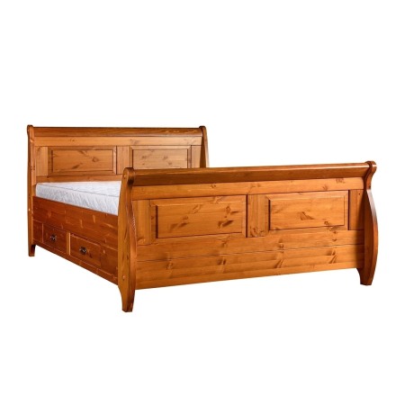 Paturi - Pat Toscana, Lemn masiv de pin, cu 4 sertare, Rustic