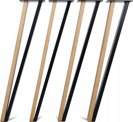 PICIOARE MESE - Picioare masa metal si lemn stejar – Set 4 bucati – H 730 mm