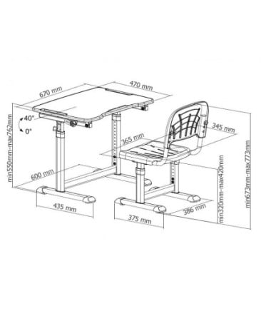 Set birou si scaun copii, reglabil pe inaltime, Oly albastru [1]