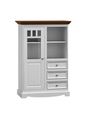 Vitrine - Vitrina alb-nuc Belluno Elegante din lemn de pin