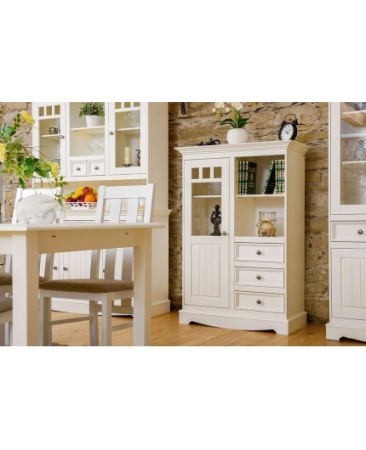Vitrina alb-nuc Belluno Elegante din lemn de pin [2]