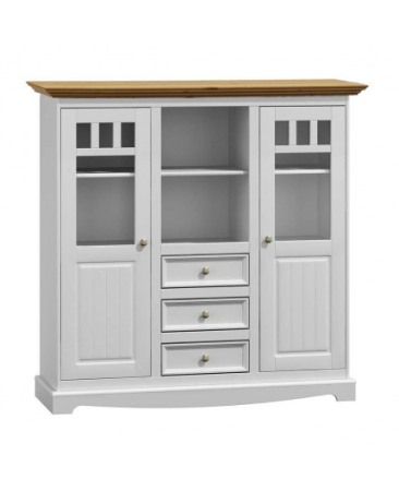 Vitrine - VITRINA ALB/STEJAR BELLUNO DIN LEMN MASIV DE PIN