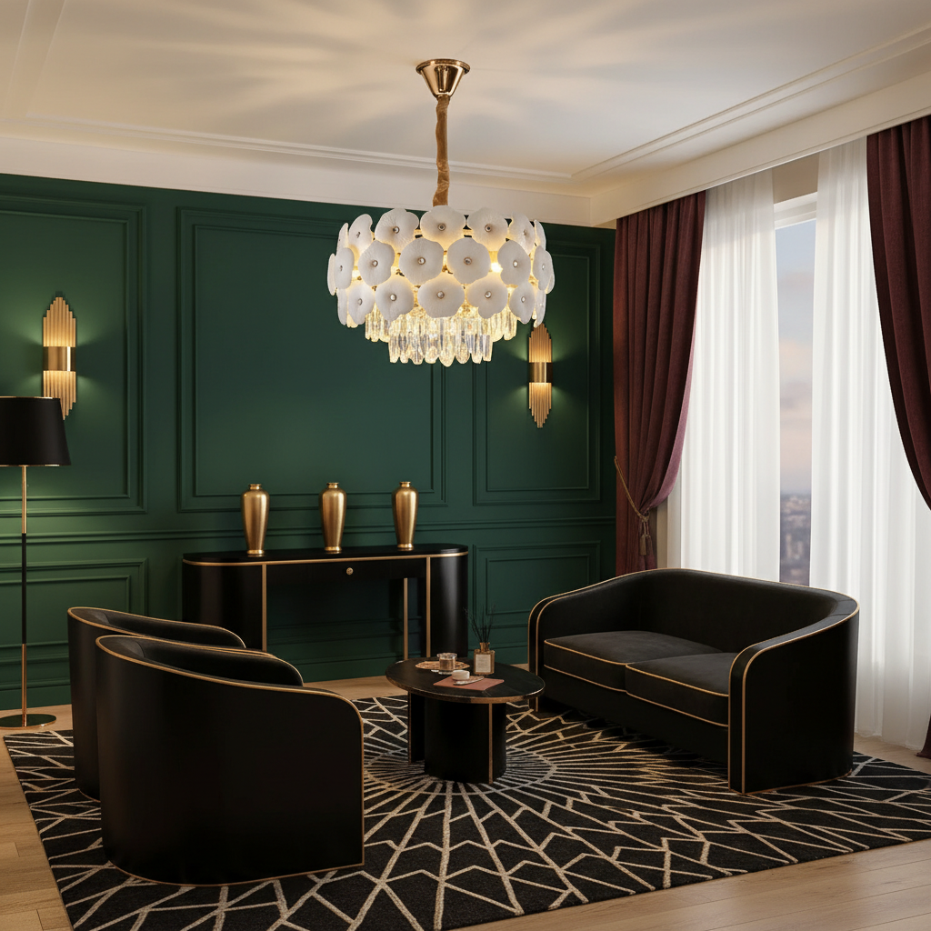 Candelabru elegant cu flori decorative, 5 becuri E27, Ø400×H280 mm – model 70057/400 FGD [2]