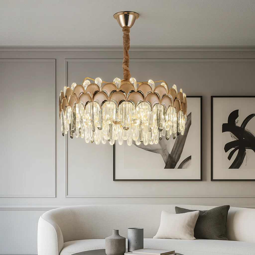 Candelabru Ø480×H285 mm, LED 188W, cristale verticale și cadru auriu decorativ 98093/500 [2]