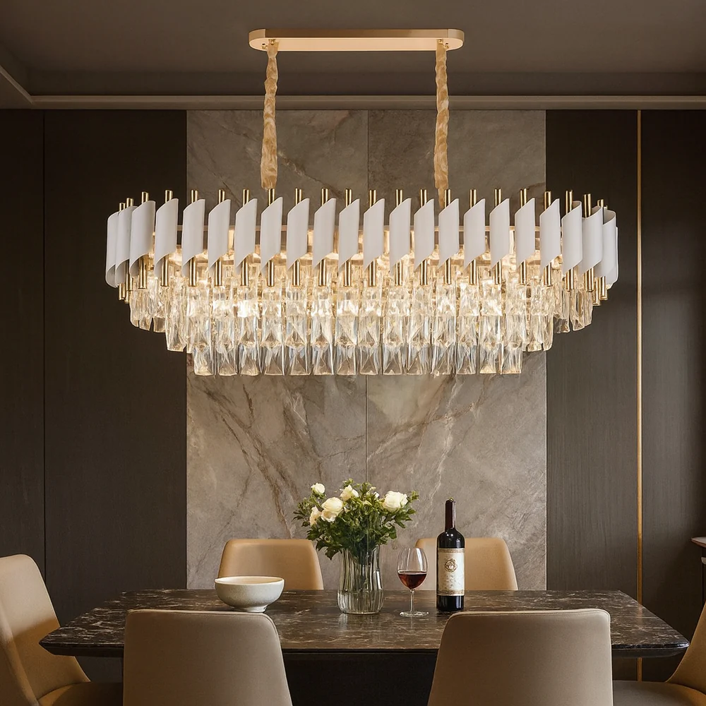 Candelabru Rectangular Elegant cu Cristale si Detalii Aurii – Model 9001/800+300 WH+FGD, [3]