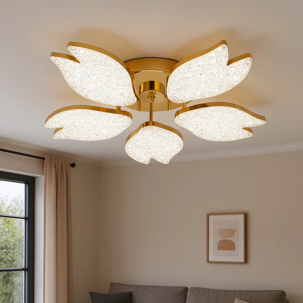 Lustra LED moderna aurie cu petale acrilice, 100W, Ø61 cm, model 9141/5 FGD, lumină 3000–6500K, telecomandă [5]