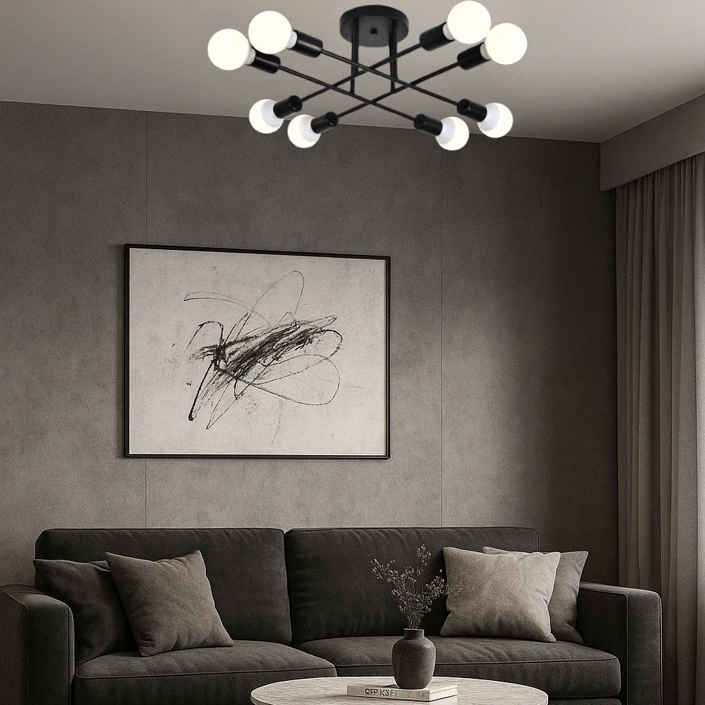 Lustra LED modernă neagră cu 8 becuri – Design minimalist E27 – 9855/8 [2]