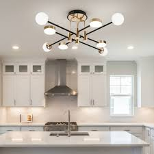 Lustră LED Modernă tip Sputnik – Design Industrial Negru cu Accente Aurii, 84W [2]