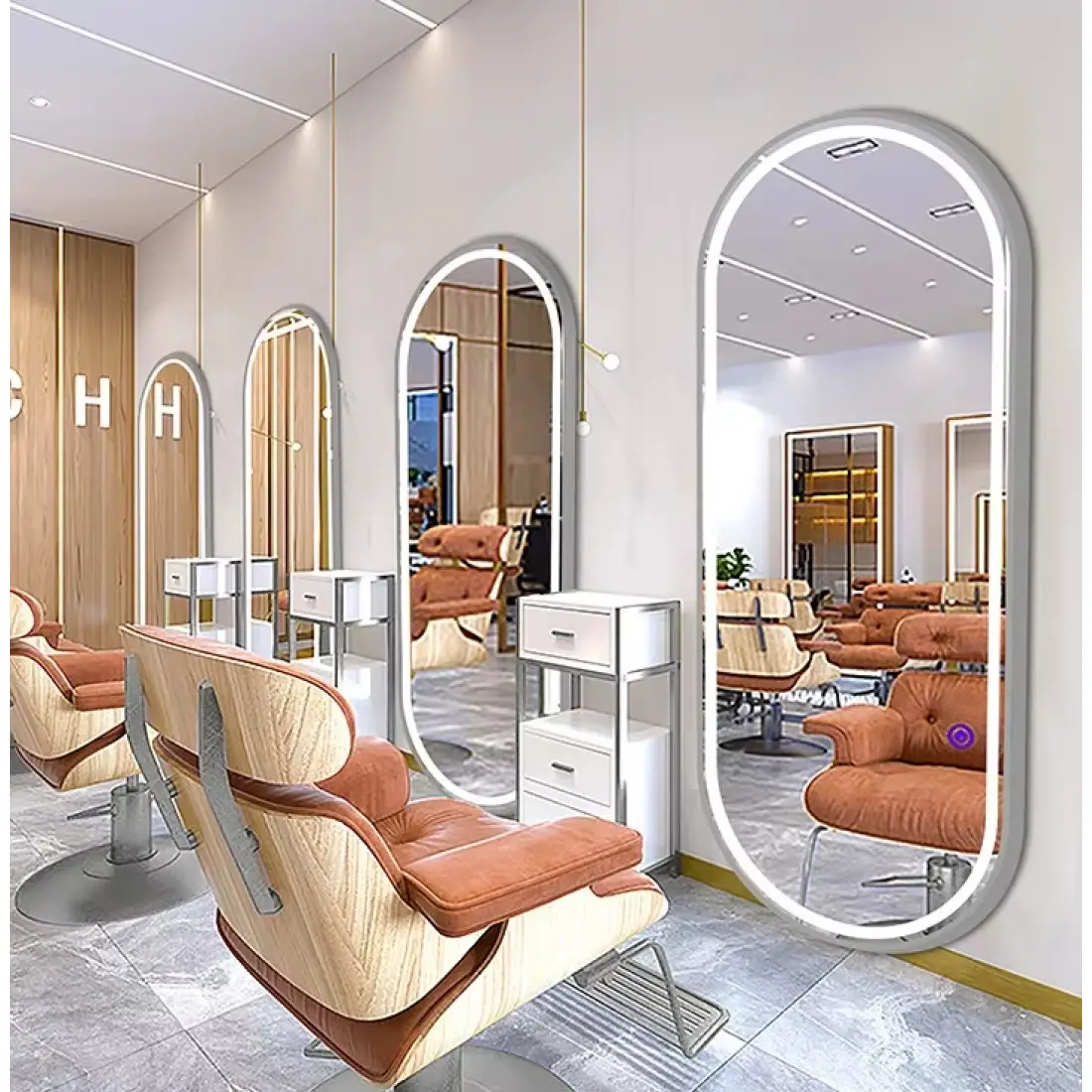 Oglinda LED  auriu roze Ovala 70x170cm cu Aprindere cu Touch pt Baie sau Post de lucru coafor [2]