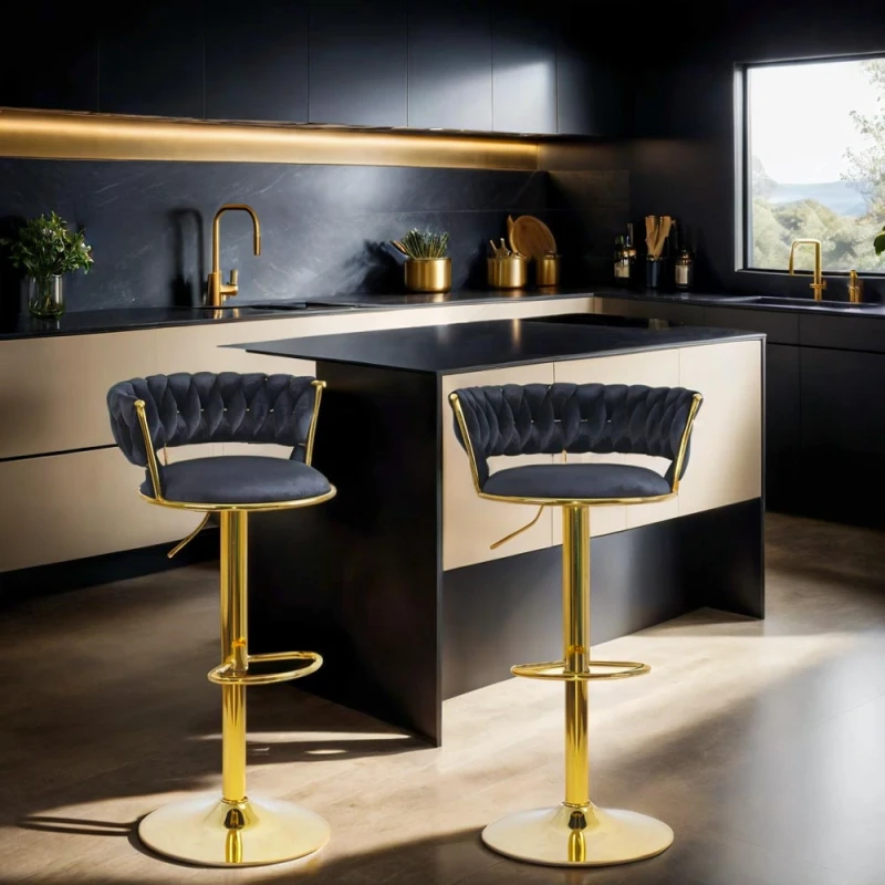 Scaun Bar Catifea Negru - Elegant, Stabil, Reglabil ,Insula [5]