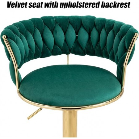 Scaun de bar modern, reglabil, rotativ, cu cadru auriu si tapiterie verde din velvet [2]
