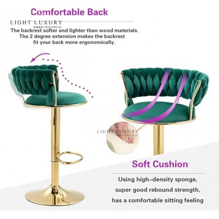 Scaun de bar modern, reglabil, rotativ, cu cadru auriu si tapiterie verde din velvet [4]