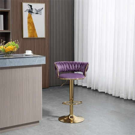 Scaun de bar modern, reglabil si rotativ, cu cadru auriu si tapiterie mov din velvet [3]