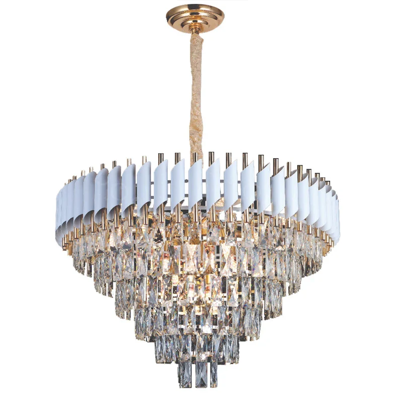 Candelabre - Candelabru Elegant cu Cristale si Detalii Aurii – Model 9001/600 WH+FGD, Ø60 cm