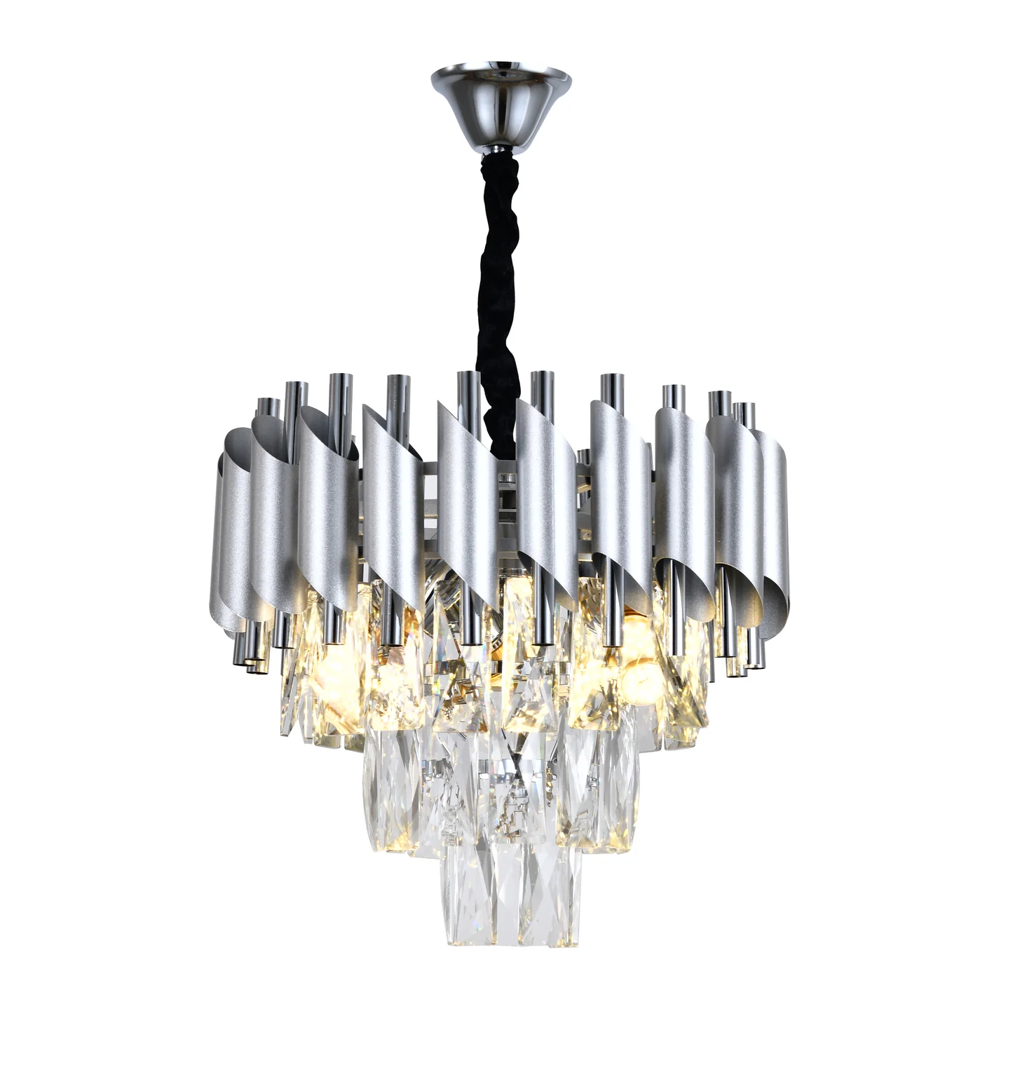 Candelabre - Candelabru modern 9001/300 CH, 3 x E27, diametru 30 cm, cristale și finisaj argintiu