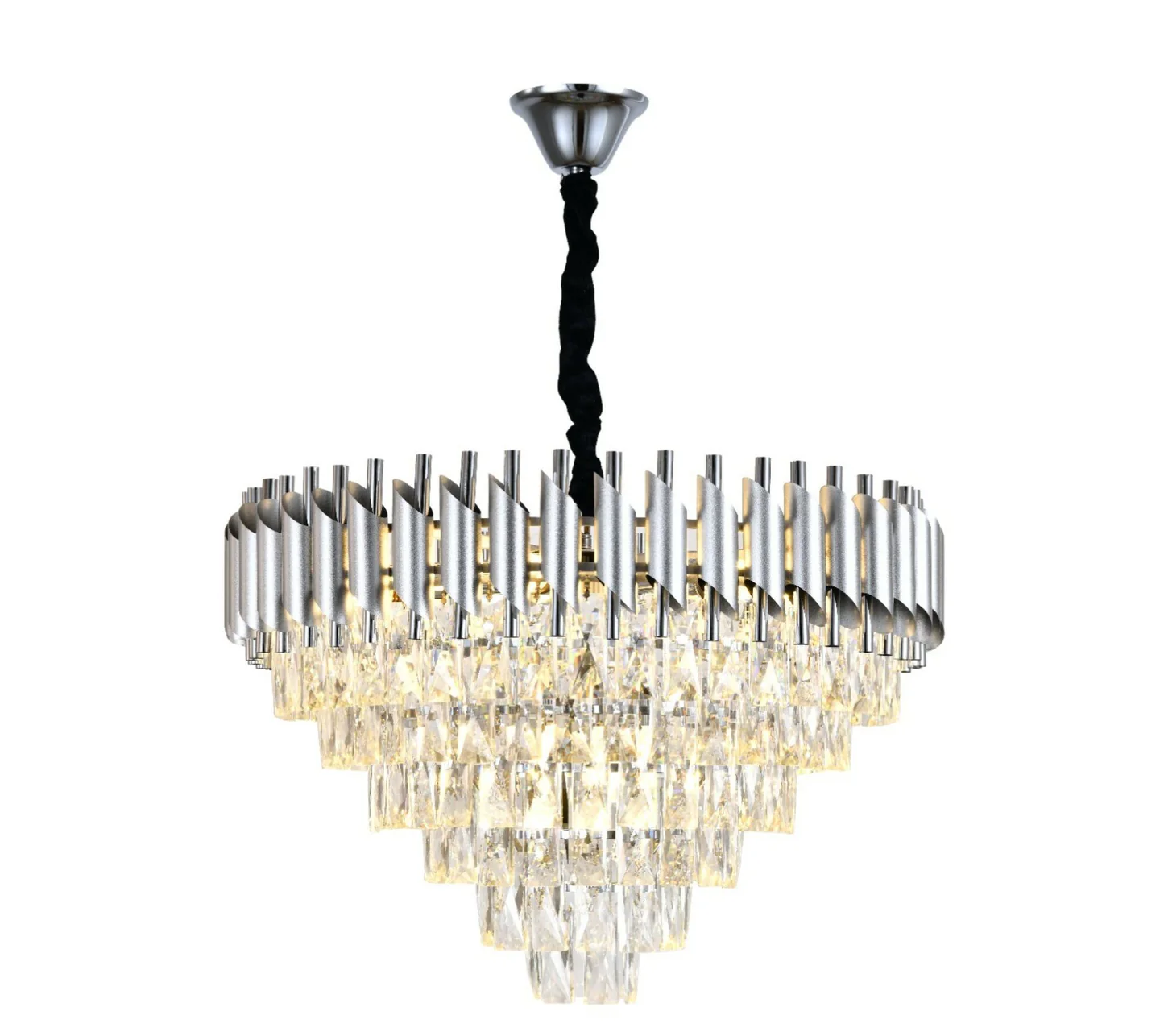 Candelabre - Candelabru modern 9001/600 CH, 8 x E27, diametru 60 cm, cristale și finisaj argintiu