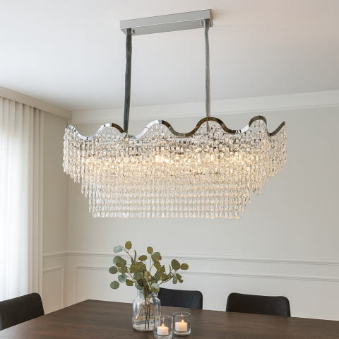 Candelabre - Candelabru modern cu 12 becuri E27 – Design cromat elegant (L1100×H420 mm)