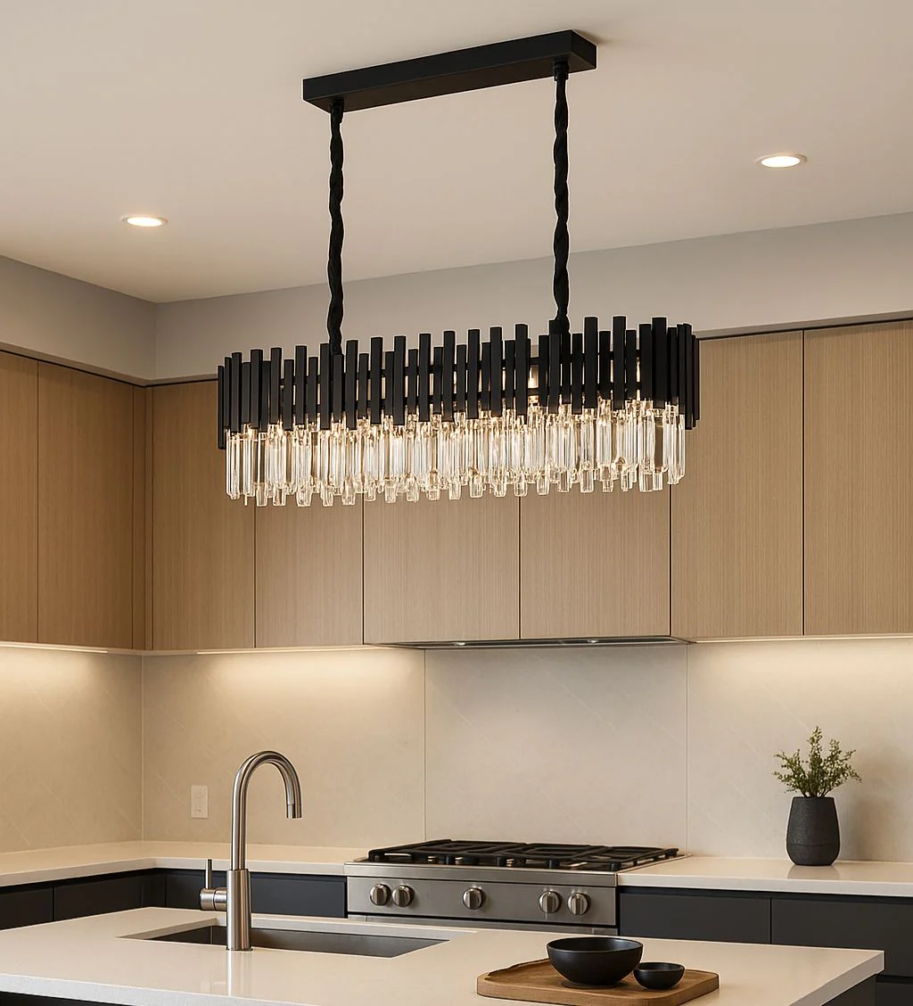 Candelabre - CANDELABRU NEGRU CU CRISTALE, 8×E27, 3211/800+300 CM, DESIGN ELEGANT