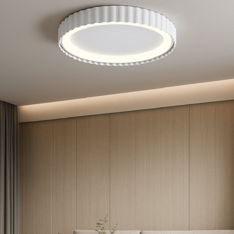 Plafoniere - Lustră LED Rotundă Albă cu Margini Decorative și Telecomandă – 62W, Reglabilă 3000–6500K